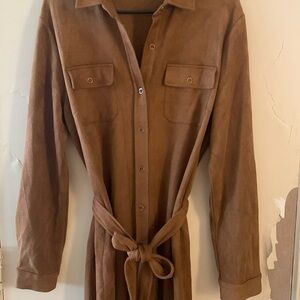 J. McLaughlin Women’s Extra Large XL Brown/Tan Long Sleeve Collared Dress Suede